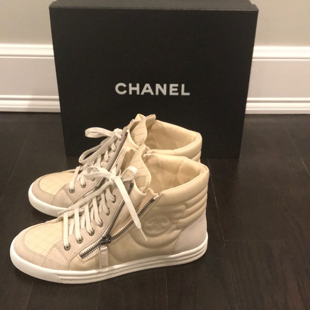 CHANEL HIGH TOP LACE UP SNEAKER BOOT